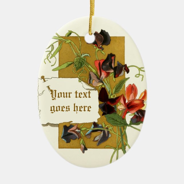 Vintage drawing red purple sweet pea ornament (Front)