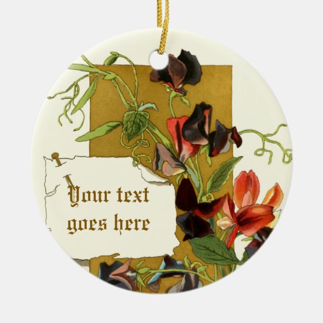 Vintage drawing red purple sweet pea ornament (Front)