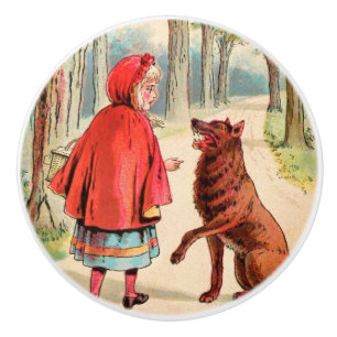 Vintage Drawing: Red Riding Hood and the Wolf Ceramic Knob