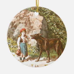 Vintage Drawing: Red Riding Hood and the Wolf Ceramic Tree Decoration