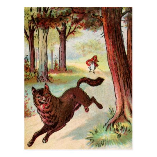 Vintage Drawing: Red Riding Hood and the Wolf Postcard