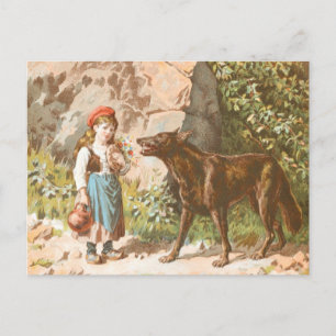 Vintage Drawing: Red Riding Hood and the Wolf Postcard