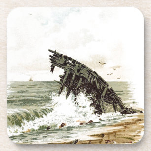 Vintage Drawing: Shipwreck on the Beach Coaster