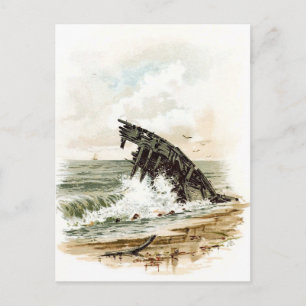 Vintage Drawing: Shipwreck on the Beach Postcard
