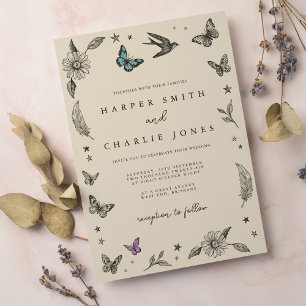 Vintage drawing simple wedding invitation