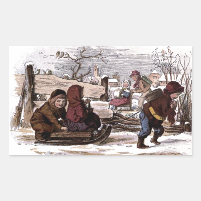 Vintage Drawing: Sled in the Snow Rectangular Sticker (Front)