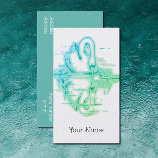 Vintage drawing - Swan reflection -green Business Card