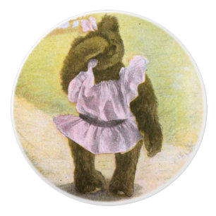 Vintage Drawing: Teddy Bears and a Well Ceramic Knob