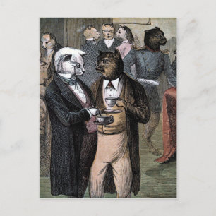 Vintage Drawing: The Cats Teaparty Postcard