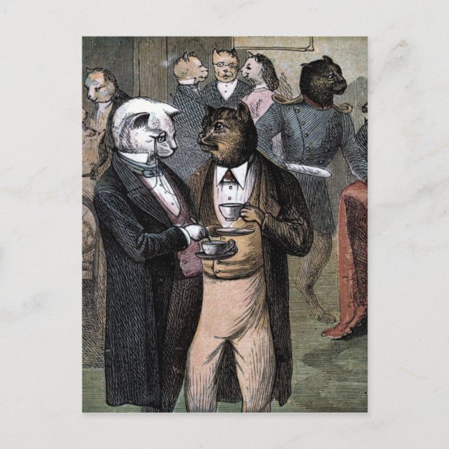 Vintage Drawing: The Cats Teaparty Postcard (Front)
