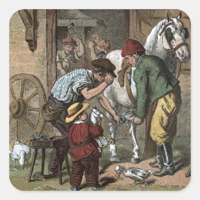 Vintage Drawing: The Horseshoe Smith Square Sticker (Front)