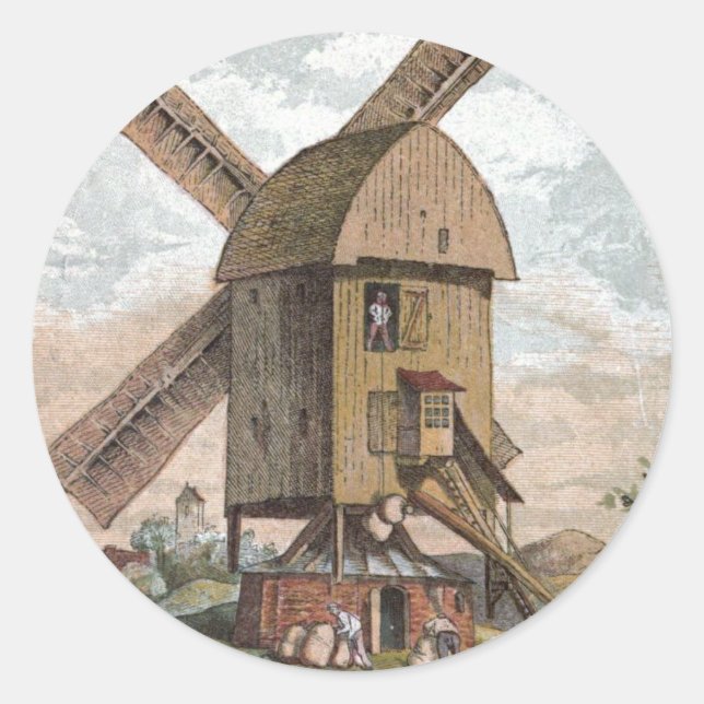 Vintage Drawing: The Old Mill Classic Round Sticker (Front)