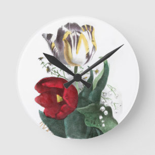 Vintage Drawing: Tulips Round Clock