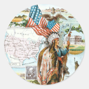 Vintage Drawing: USA Collage Classic Round Sticker