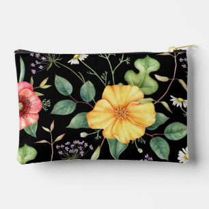 Vintage Drawing Wildflowers / Midnight Accessory Pouch