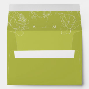 Vintage Drawn Floral Monogram Citrus Green Wedding Envelope