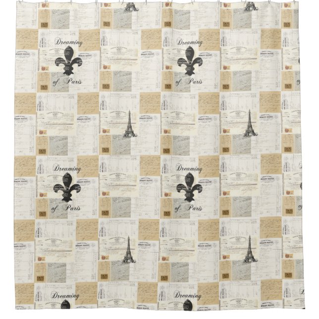 Vintage Dreaming Paris French Ephemera Shower Curtain (Front)