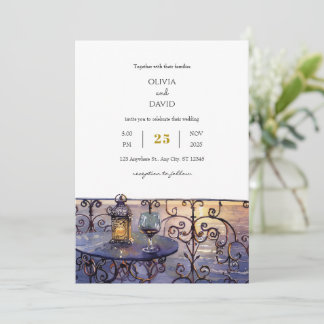 Vintage Dreamy Sunset Wine Evening Beach Wedding  Invitation