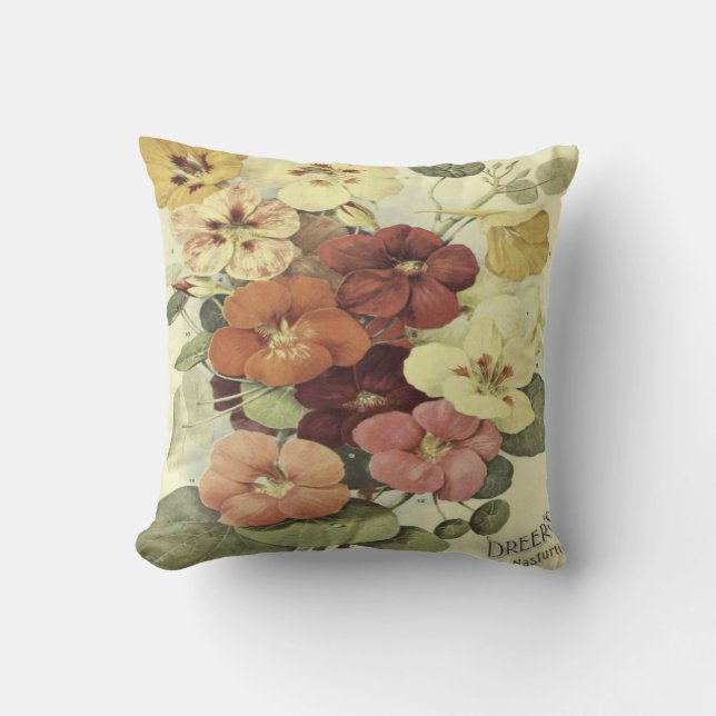 Vintage Dreer's Nasturtium Seed Pack Throw Pillow (Front)