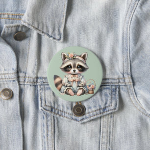 Vintage Dressed Cottagecore Raccoon Pastel 7.5 Cm Round Badge