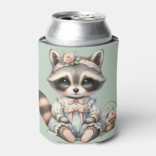 Vintage Dressed Cottagecore Raccoon Pastel Can Cooler