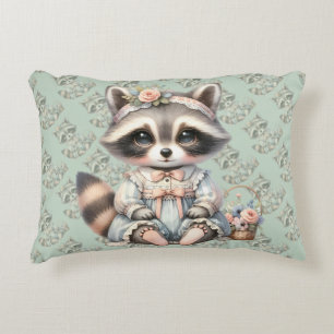 Vintage Dressed Cottagecore Raccoon Pastel Decorative Cushion