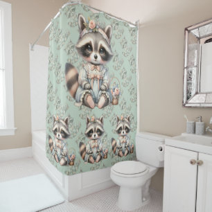 Vintage Dressed Cottagecore Raccoon Pastel Shower Curtain