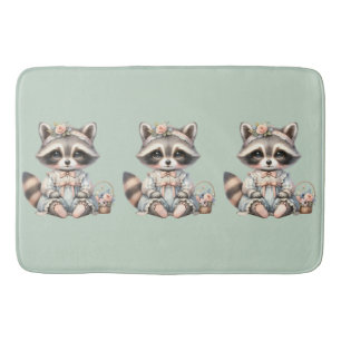 Vintage Dressed Cottagecore Racoon Pastel Bath Mat