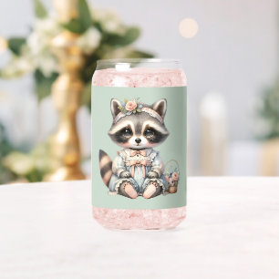 Vintage Dressed Cottagecore Racoon Pastel Can Glass