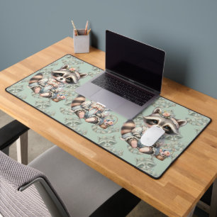 Vintage Dressed Cottagecore Racoon Pastel Desk Mat
