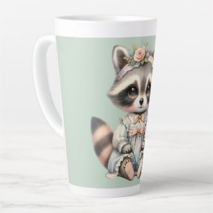 Vintage Dressed Cottagecore Racoon Pastel Latte Mug