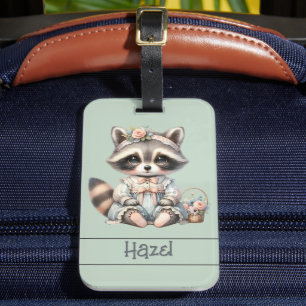 Vintage Dressed Cottagecore Racoon Pastel Luggage Tag