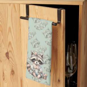 Vintage Dressed Cottagecore Racoon Pastel Tea Towel
