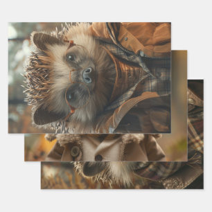 Vintage Dressed Porcupines Decoupage  Wrapping Paper Sheet