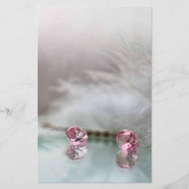 Vintage dressing table jewel feather teal pink stationery (Front)