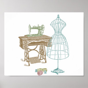 Vintage Dressmaker Kit illustration Poster