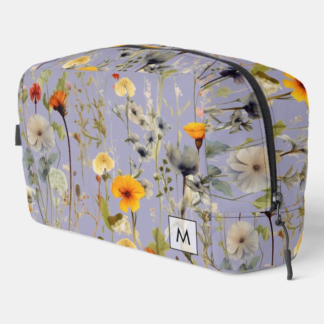 Vintage Dried Flowers Pattern Feminine Monogram Dopp Kit (Right Corner)