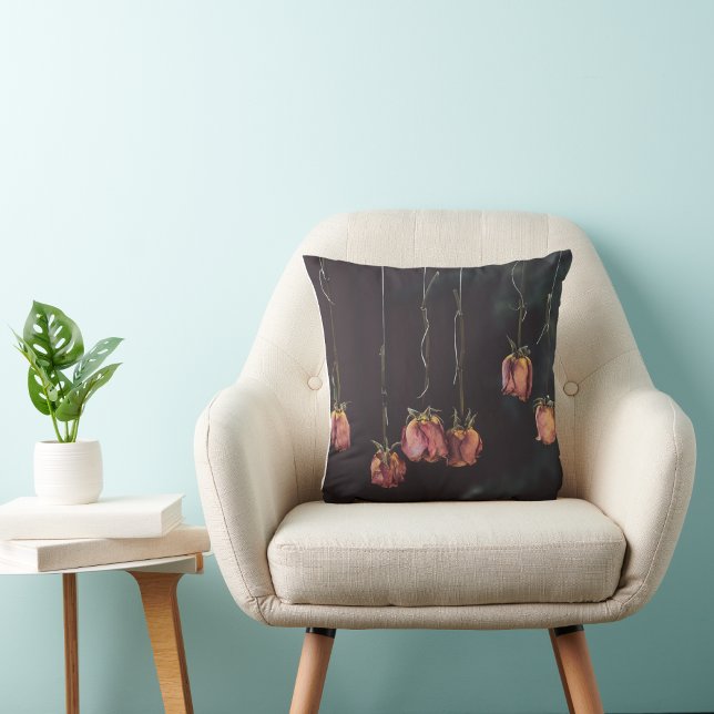 Vintage Dried hanging rose flowers Throw Pillow  (Creator Uploaded)