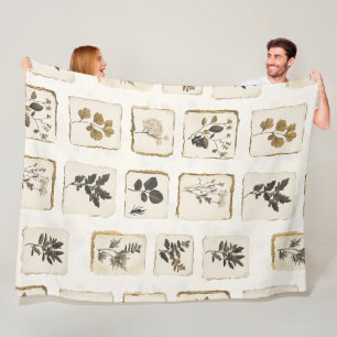 Vintage dried pressed wildflowers herbal botanical fleece blanket
