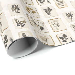 Vintage dried pressed wildflowers herbal botanical wrapping paper