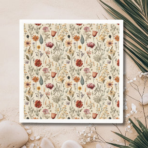 Vintage Dried Wildflower Burgundy Pink Yellow Napkin