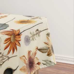 Vintage Dried Wildflower Burgundy Pink Yellow Tablecloth