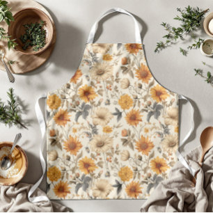 Vintage Dried Wildflower Cream Orange Brown Apron