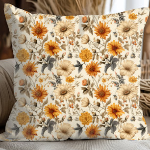 Vintage Dried Wildflower Cream Orange Brown Cushion