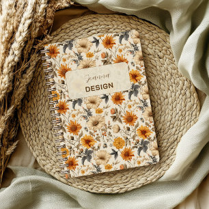 Vintage Dried Wildflower Cream Orange Brown Notebook