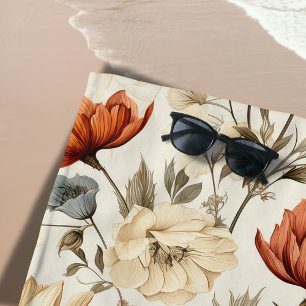Vintage Dried Wildflower Navy Terracotta Beach Towel