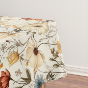 Vintage Dried Wildflower Navy Terracotta Tablecloth