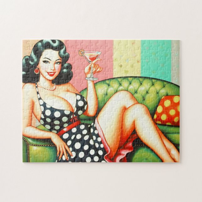 Vintage Drink Girl Jigsaw Puzzle (Horizontal)