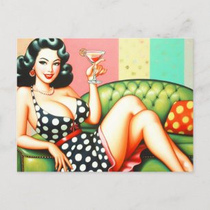Vintage Drink Girl Postcard