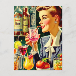 Vintage Drink Girl Postcard